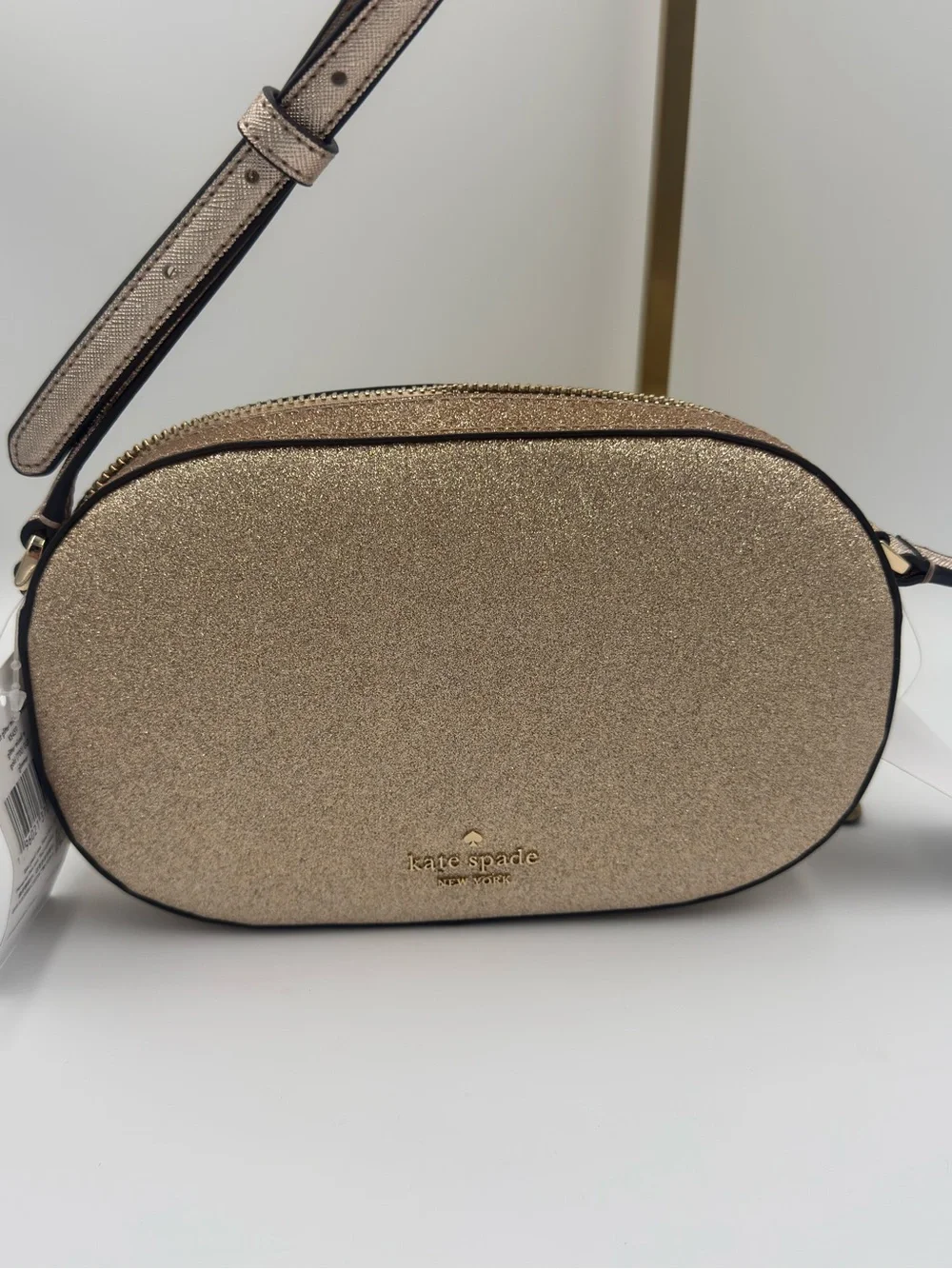 kate spade New York Gold Glitter Crossbody Bag w/ Metallic Adjustable Strap NWT - Picture 1 of 11